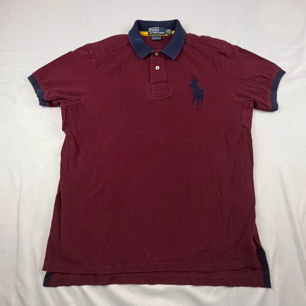 Polo Ralph Lauren Polo Shirt Mens L Burgundy Big Pony Custom Fit Short Sleeve